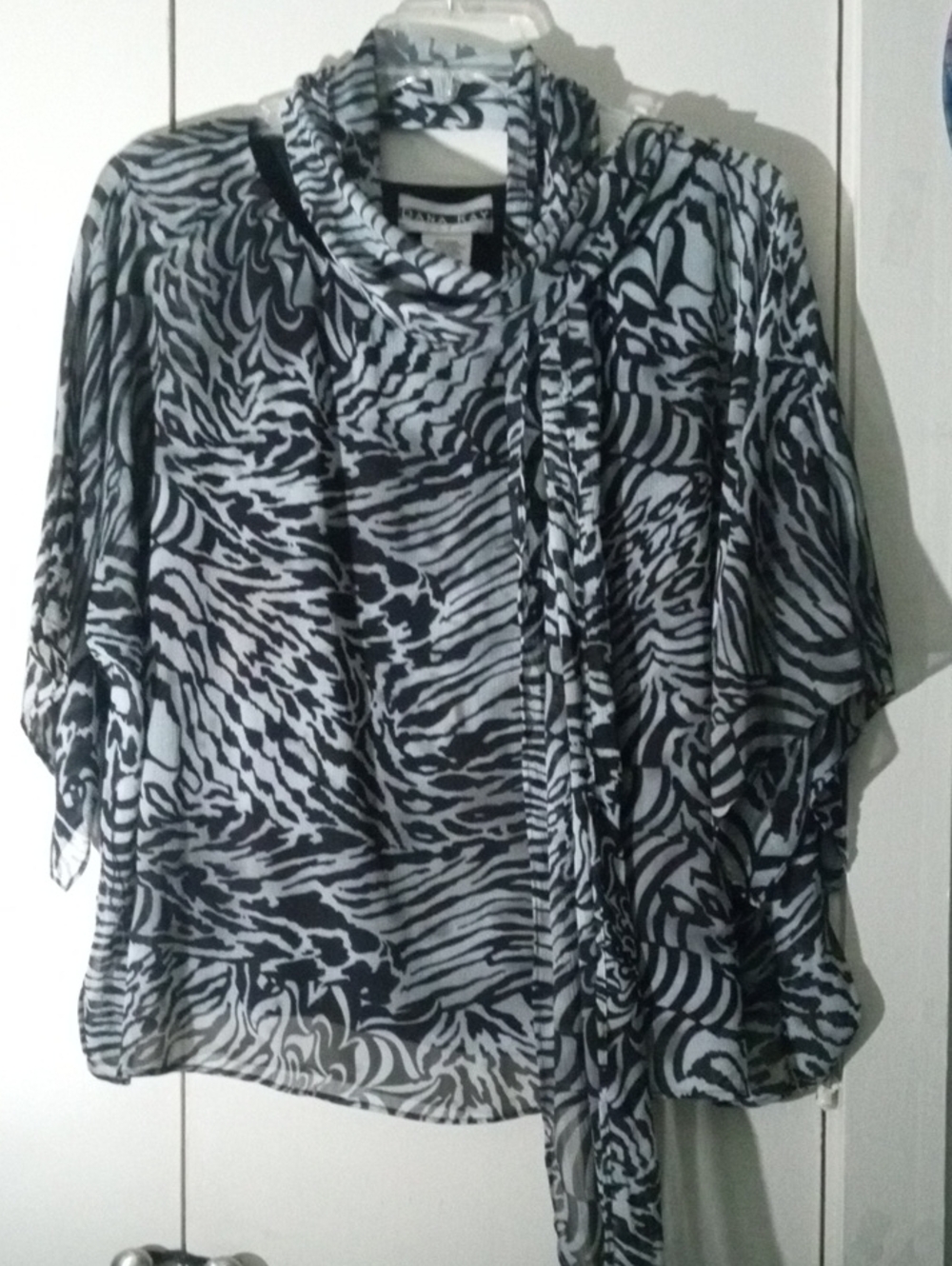 Dana Kay Zebra Print Sheer Poncho Blouse with Scarf 18 WP